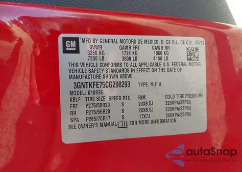 2012 Chevrolet Avalanche 1500 Lt1 из США, поврежденный, VIN 3GNTKFE75CG298293